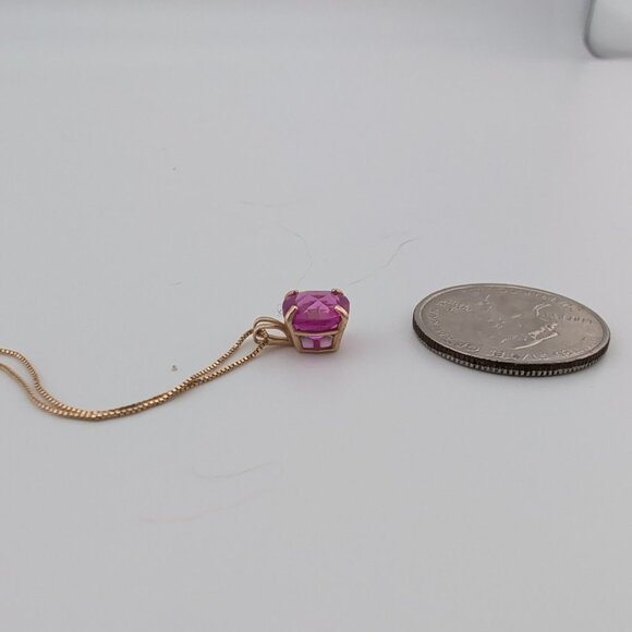14K Gold Box Chain Necklace With Lab-Created Cushion-Cut Pink Sapphire Pendant - Picture 11 of 13